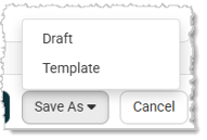 Image showing the Save As options of Draft and Template on the Create Email page of the Like Sew system.