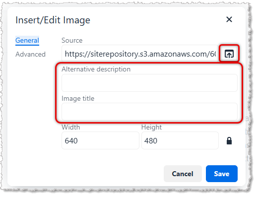 Image showing the Insert/Edit Image window of the Create Email page in the Like Sew system.