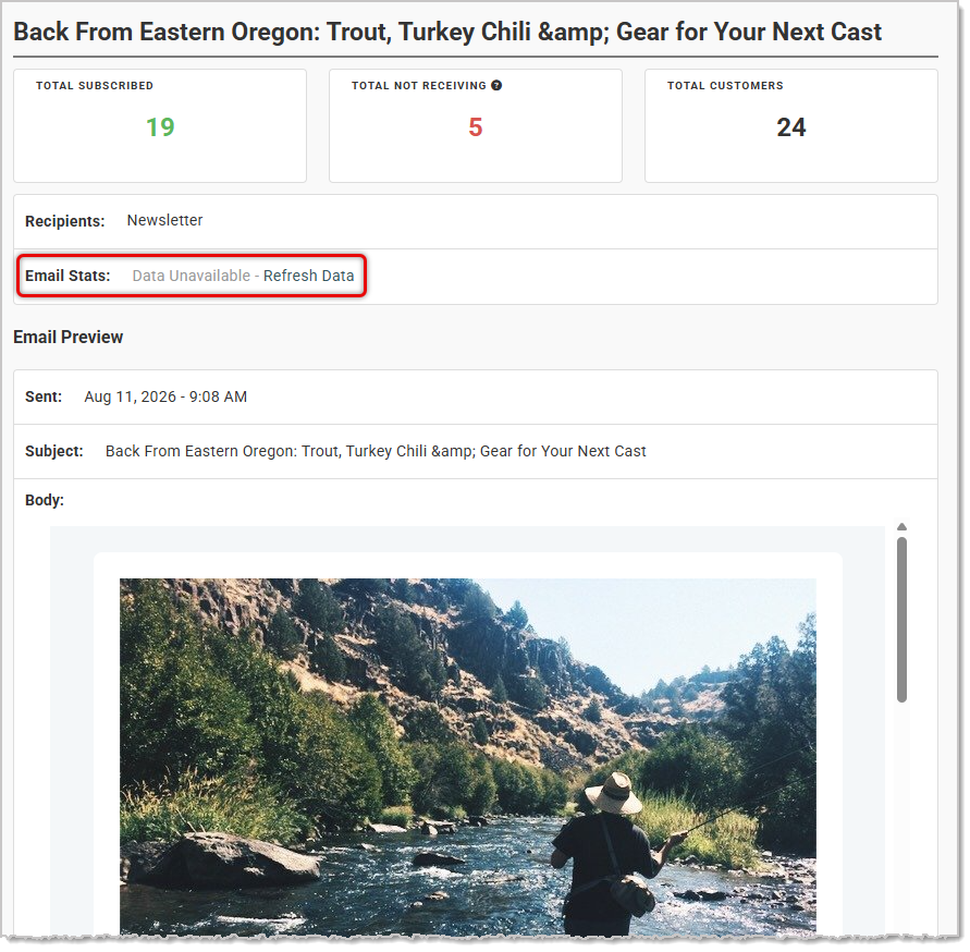 Image showing a sent email message from the Email Marketing page of the Like Sew system.