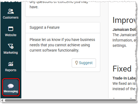 Image showing the Messaging Assistant button in the lower left of the Like Sew home page