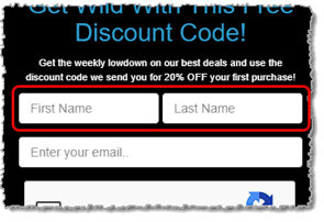 Image showing the optional name fields in the Marketing Pop Up.