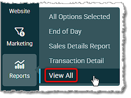 Image showing the View All option of the main Reports menu in the Like Sew system.